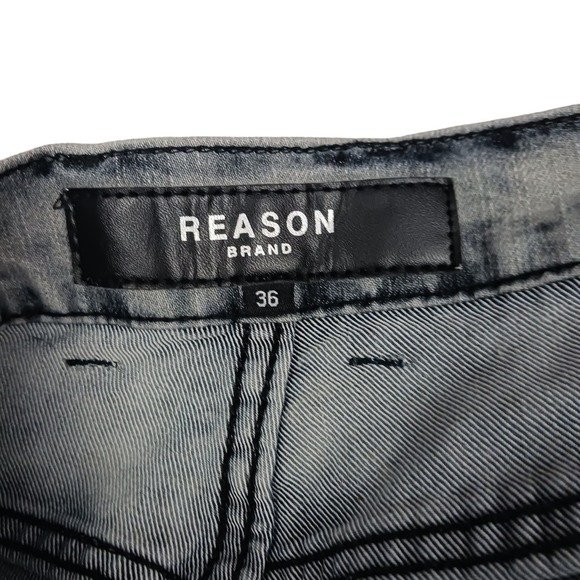 Reason Hip Hop Jeans Mens Sz. 36 Acid Wash Zip Ankle Graphic Patches Urban Retro - Picture 7 of 9